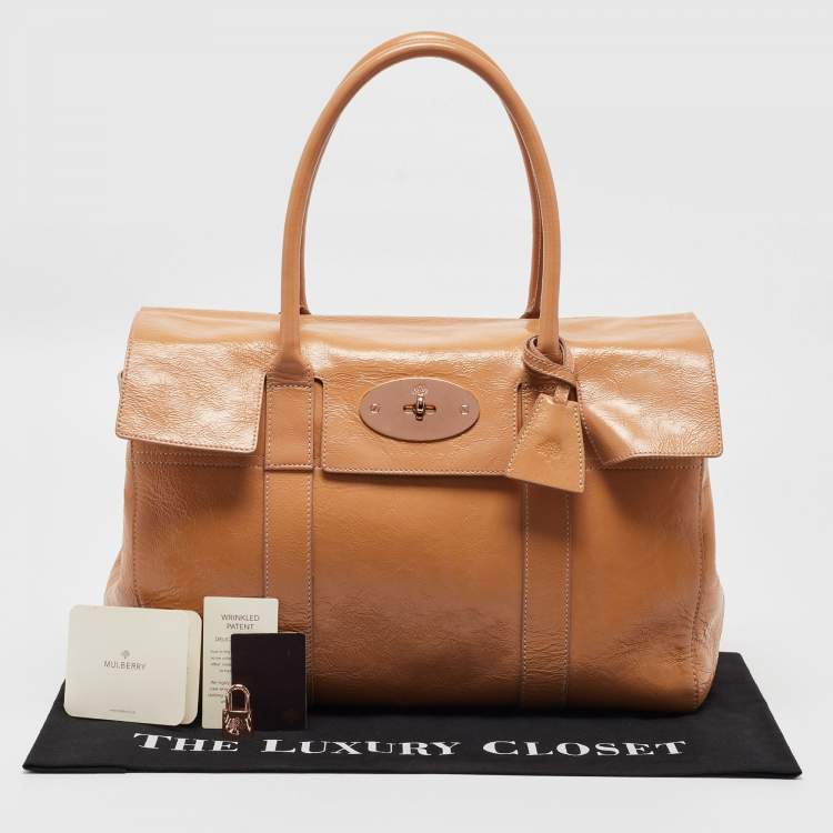 Pre Owned Mulberry Beige Patent Leather Bayswater Satchel