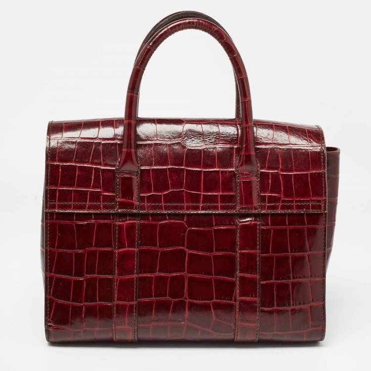 Pre Owned Mulberry Burgundy Croc Leather Small Bayswater Satchel