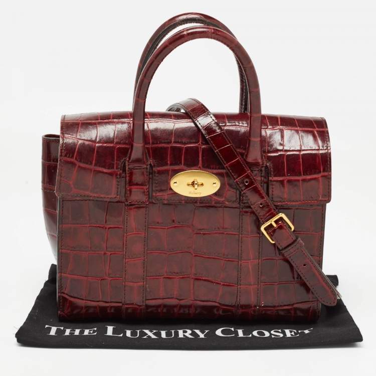 Pre Owned Mulberry Burgundy Croc Leather Small Bayswater Satchel