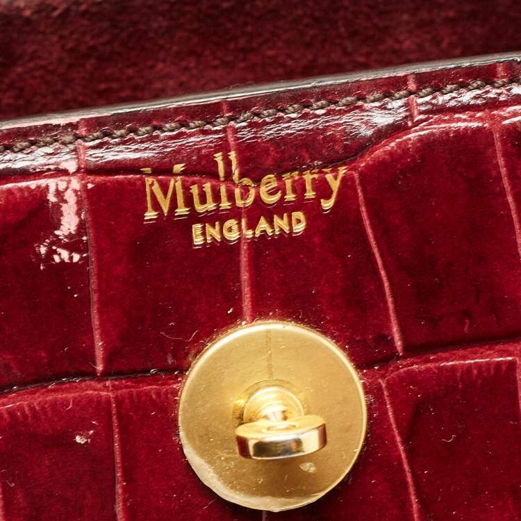 Pre Owned Mulberry Burgundy Croc Leather Small Bayswater Satchel