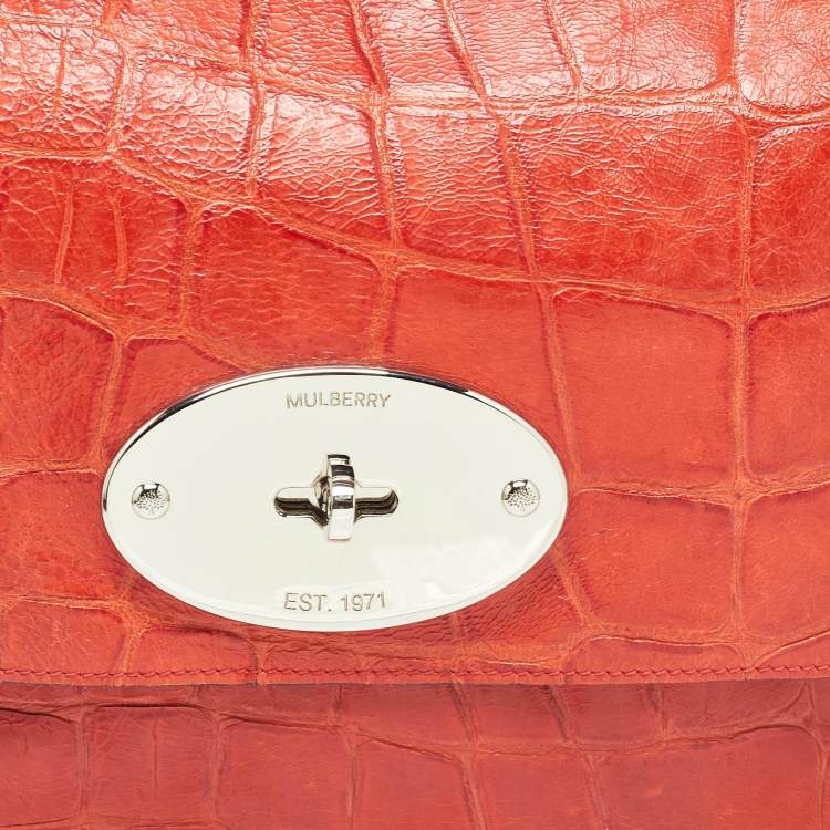 Pre Owned Mulberry Coral Red Croc Embossed Leather Shoulder Bag