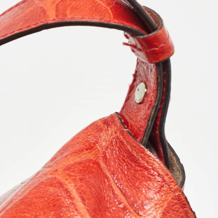 Pre Owned Mulberry Coral Red Croc Embossed Leather Shoulder Bag