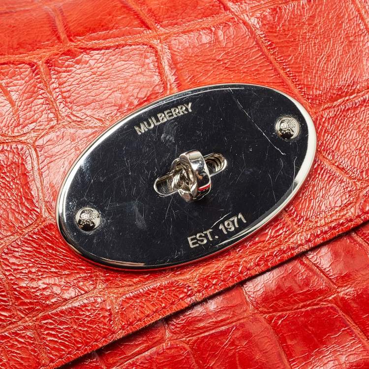 Pre Owned Mulberry Coral Red Croc Embossed Leather Shoulder Bag