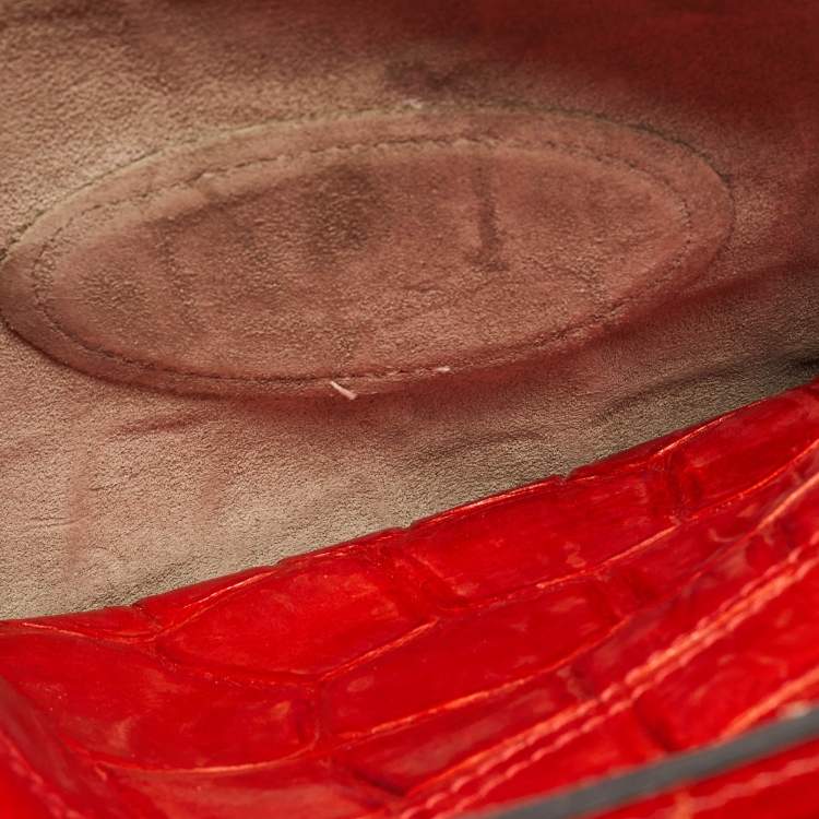 Pre Owned Mulberry Coral Red Croc Embossed Leather Shoulder Bag
