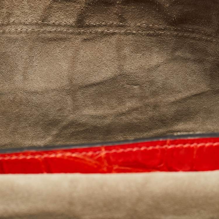 Pre Owned Mulberry Coral Red Croc Embossed Leather Shoulder Bag