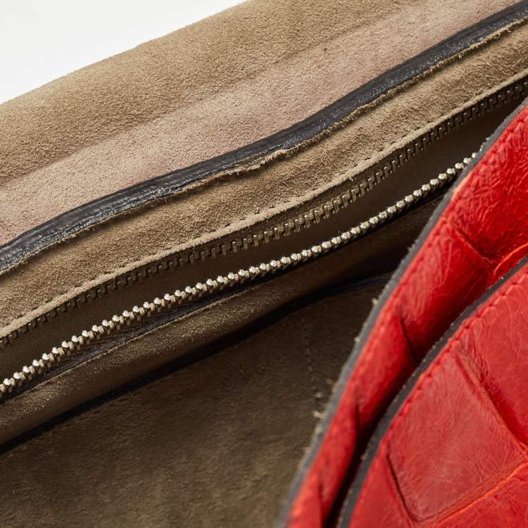 Pre Owned Mulberry Coral Red Croc Embossed Leather Shoulder Bag