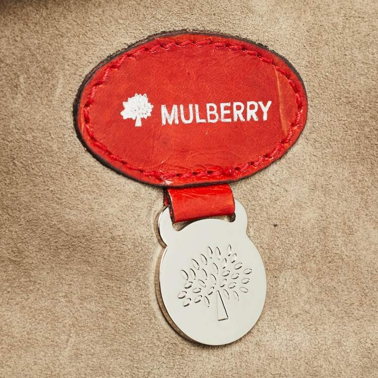 Pre Owned Mulberry Coral Red Croc Embossed Leather Shoulder Bag