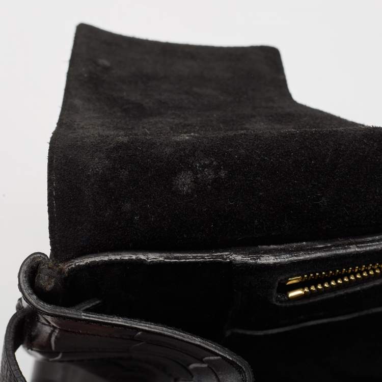 Pre Owned Mulberry Black Croc Embossed Leather Bayswater Satchel