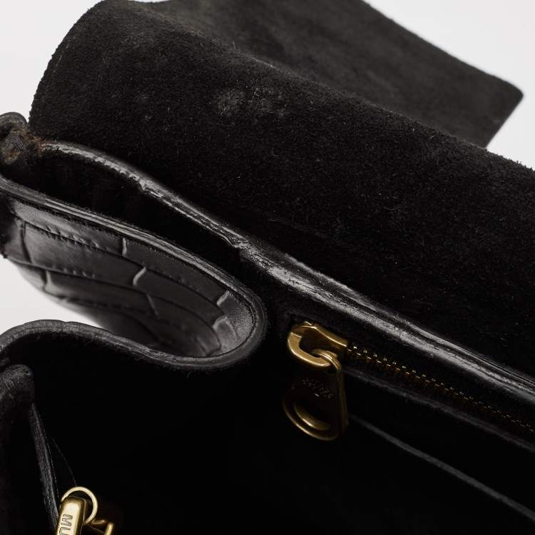 Pre Owned Mulberry Black Croc Embossed Leather Bayswater Satchel