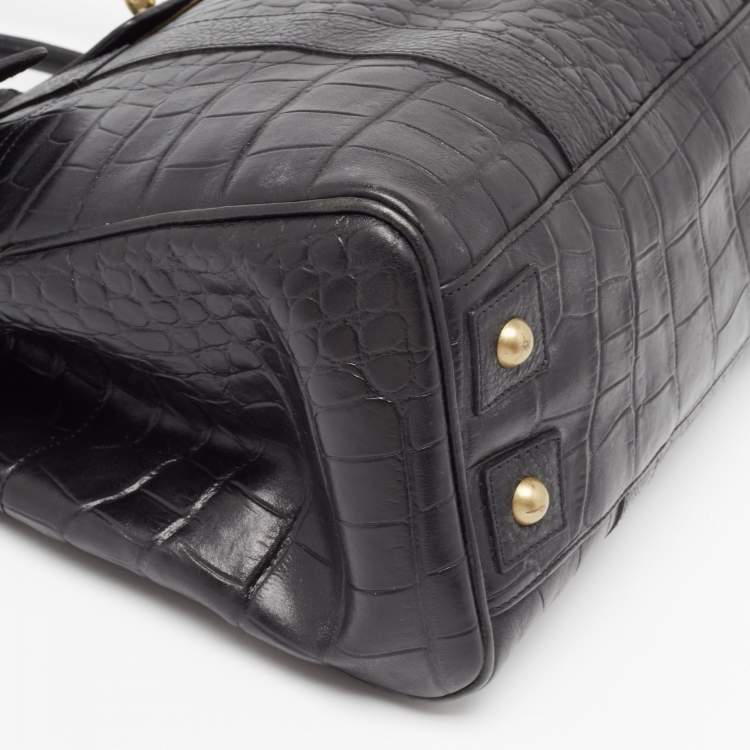 Pre Owned Mulberry Black Croc Embossed Leather Bayswater Satchel