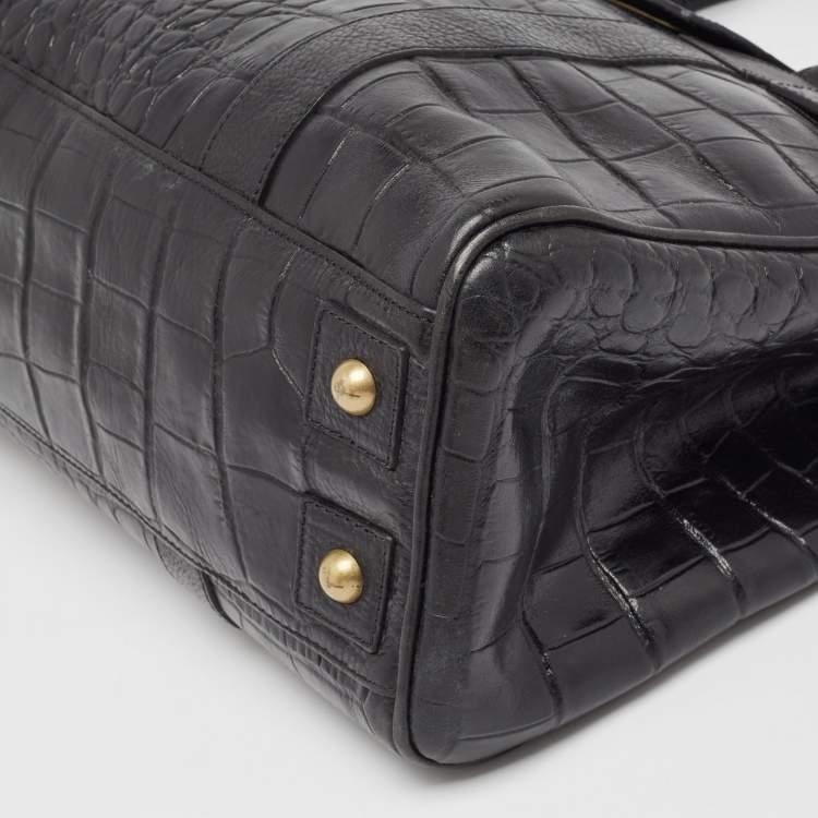 Pre Owned Mulberry Black Croc Embossed Leather Bayswater Satchel