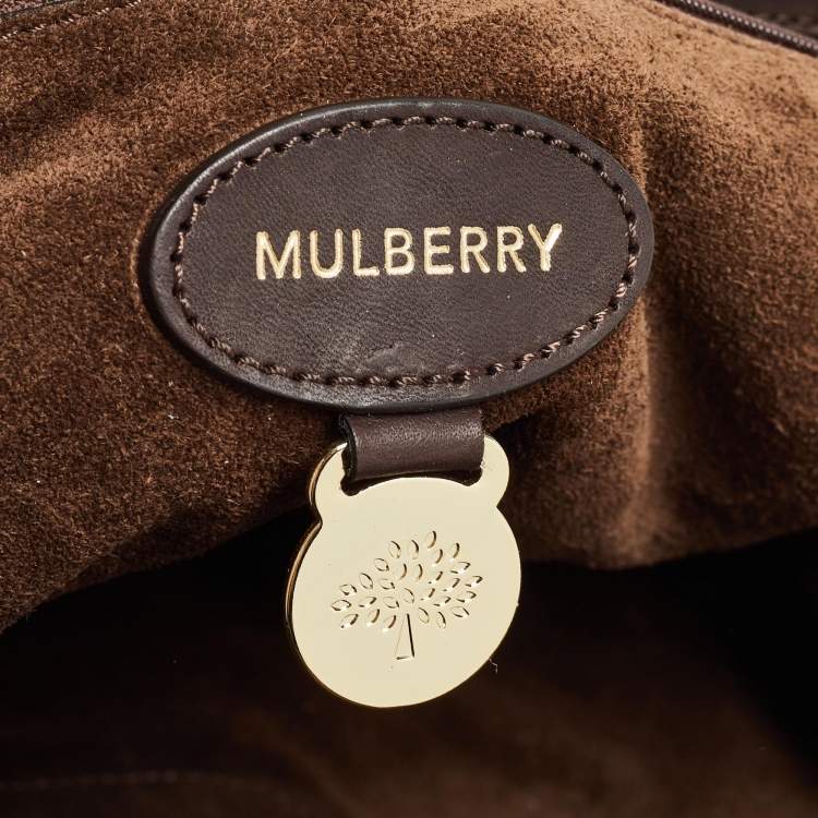Pre Owned Mulberry Two Tone Brown Tiger Print/Lizard Embossed Calf Hair and Leather Studded Tassel Alexa Satchel
