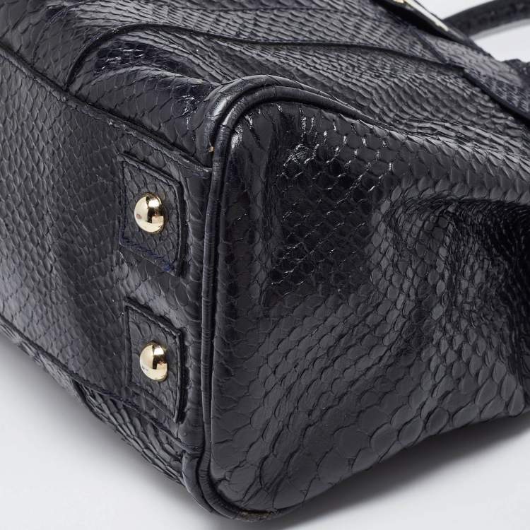 Pre Owned Mulberry Deep Midnight Blue Python Effect Leather Bayswater Satchel