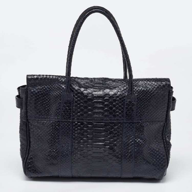Pre Owned Mulberry Deep Midnight Blue Python Effect Leather Bayswater Satchel