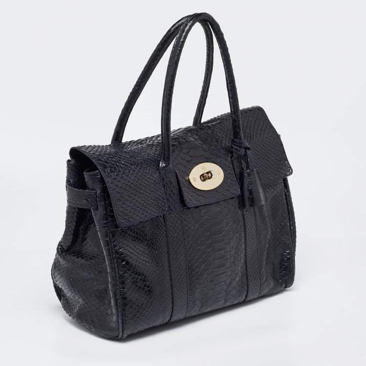 Pre Owned Mulberry Deep Midnight Blue Python Effect Leather Bayswater Satchel