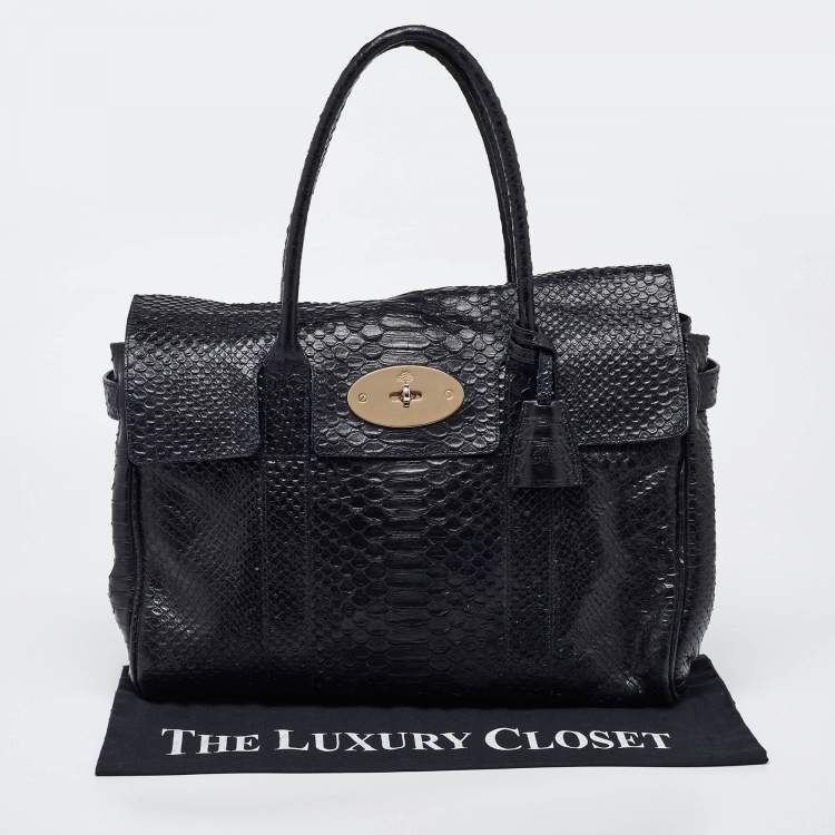 Pre Owned Mulberry Deep Midnight Blue Python Effect Leather Bayswater Satchel