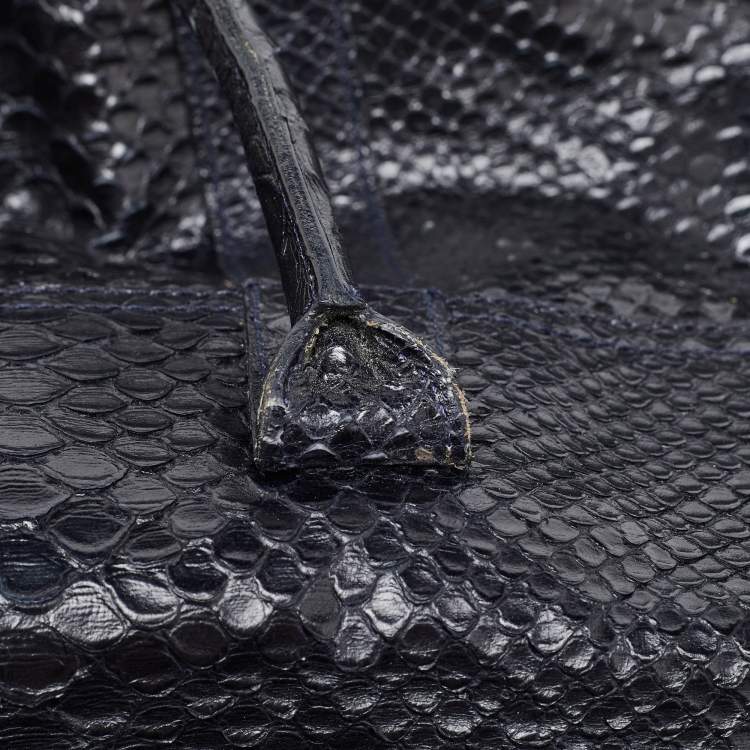 Pre Owned Mulberry Deep Midnight Blue Python Effect Leather Bayswater Satchel