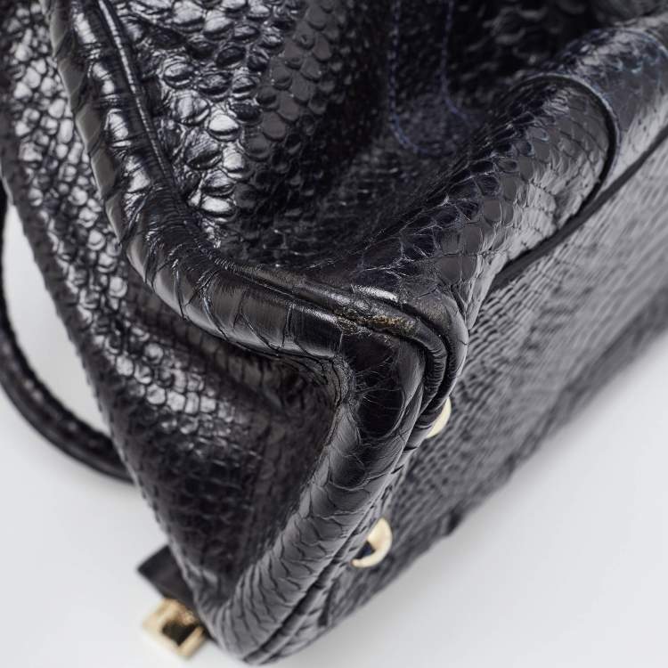 Pre Owned Mulberry Deep Midnight Blue Python Effect Leather Bayswater Satchel