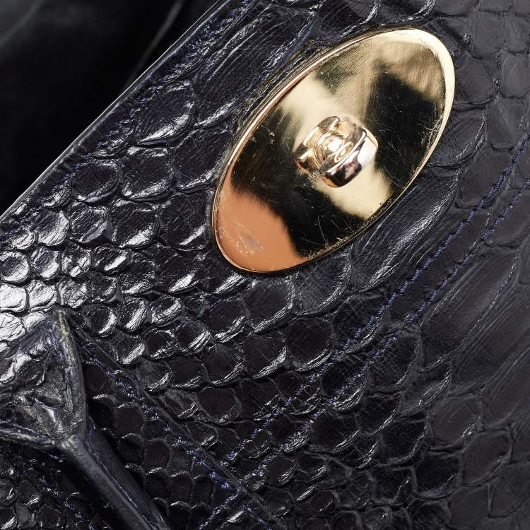 Pre Owned Mulberry Deep Midnight Blue Python Effect Leather Bayswater Satchel