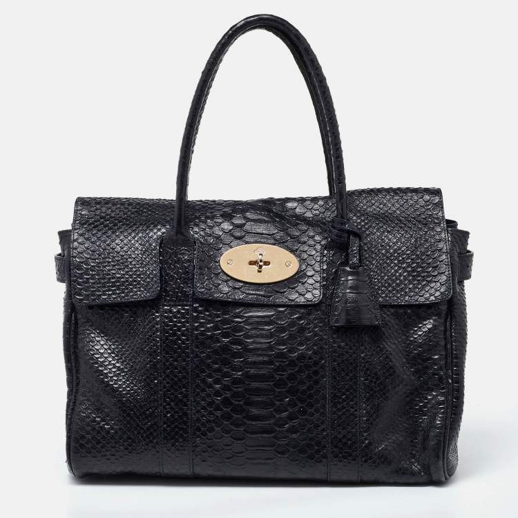 Pre Owned Mulberry Deep Midnight Blue Python Effect Leather Bayswater Satchel