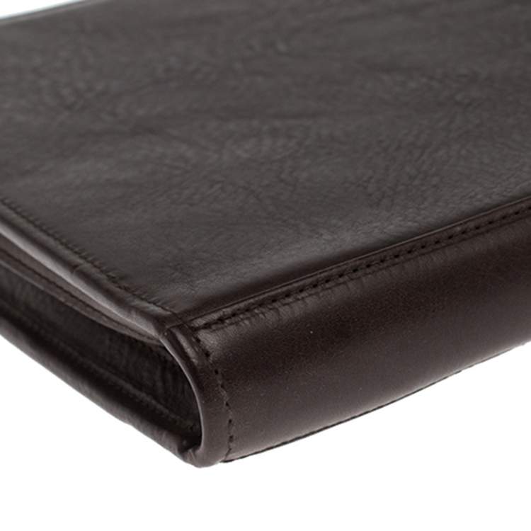 Pre Owned Mulberry Dark Brown Leather Round Zip Document Case