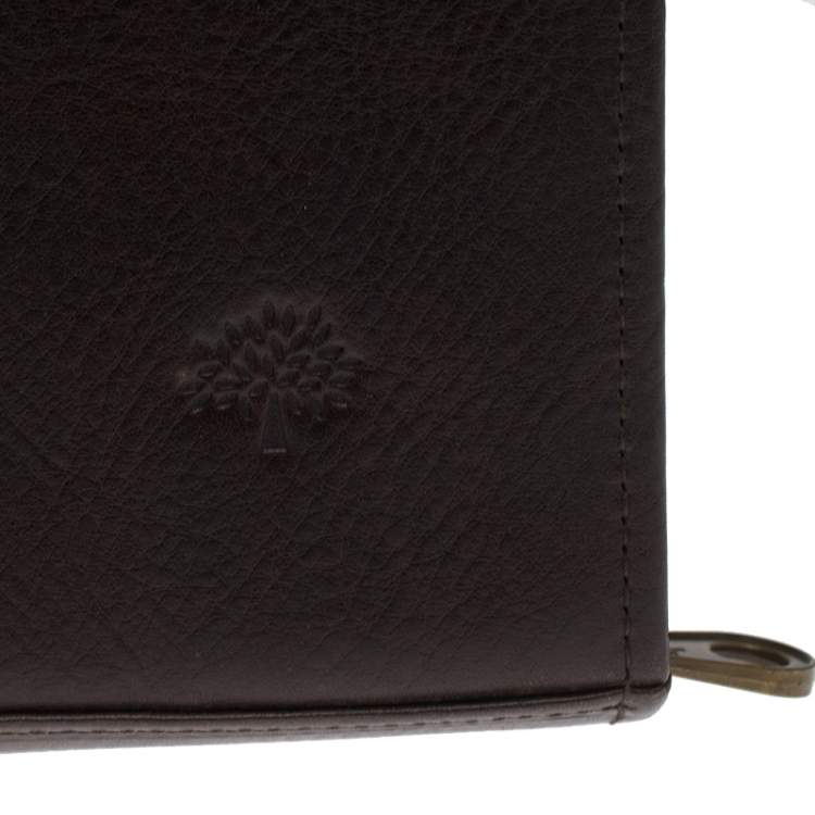 Pre Owned Mulberry Dark Brown Leather Round Zip Document Case