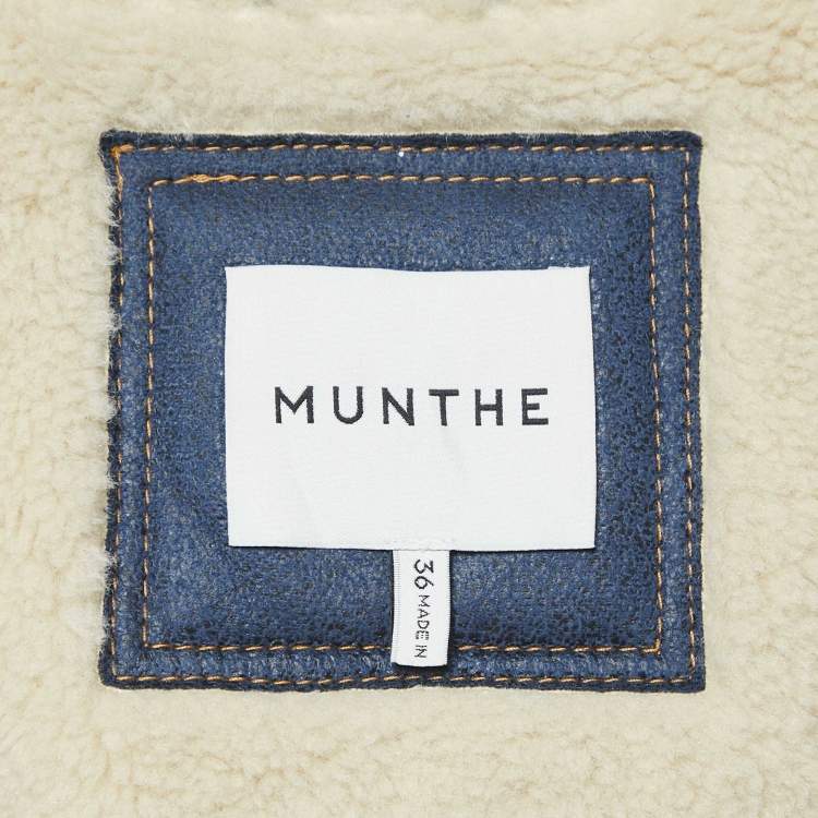 Pre Owned Munthe Blue Shearling and Leather Tishia Jacket S