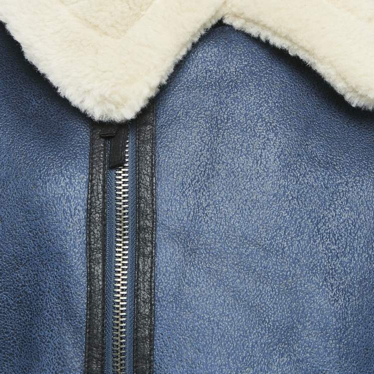 Pre Owned Munthe Blue Shearling and Leather Tishia Jacket S