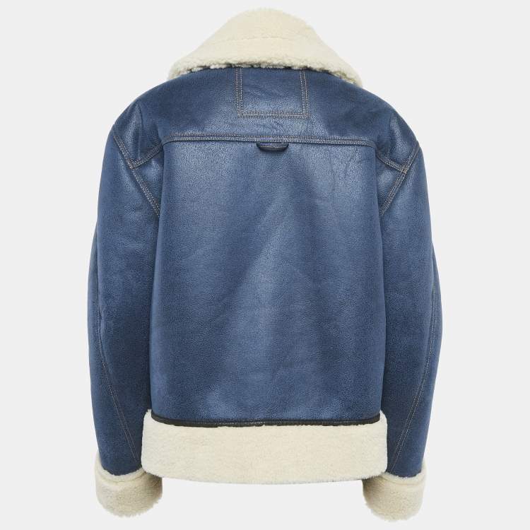 Pre Owned Munthe Blue Shearling and Leather Tishia Jacket S