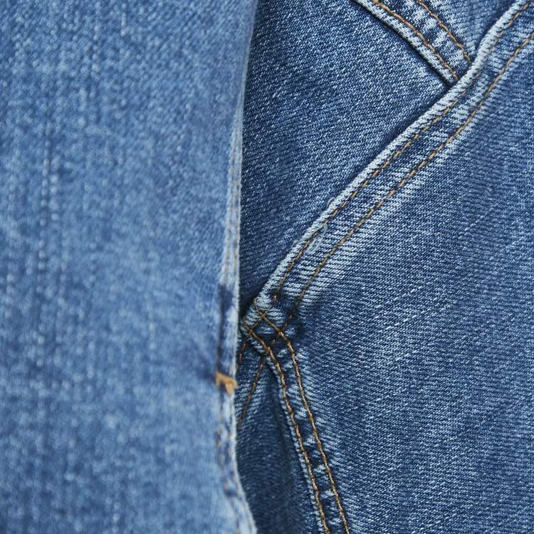 Pre Owned Munthe Blue Denim Crystal Fringed Jacket and Jeans Set XS/S Waist 28"