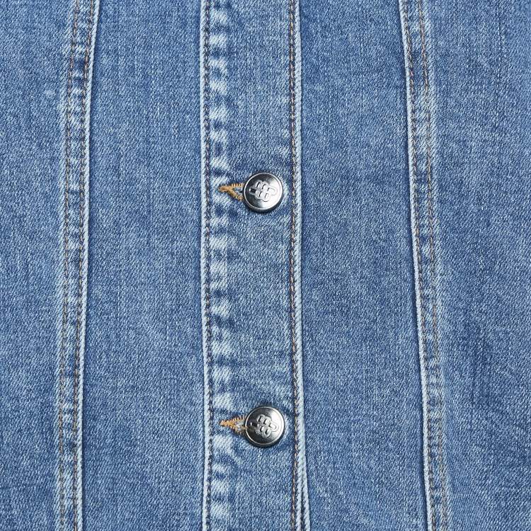 Pre Owned Munthe Blue Denim Crystal Fringed Jacket and Jeans Set XS/S Waist 28"