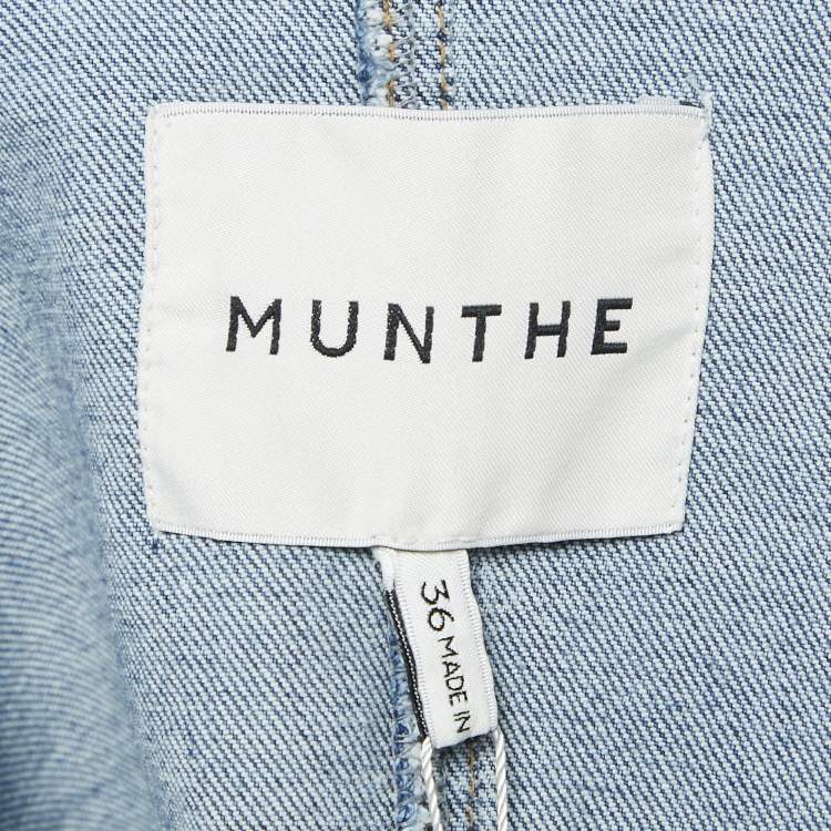 Pre Owned Munthe Blue Denim Crystal Fringed Jacket and Jeans Set XS/S Waist 28"