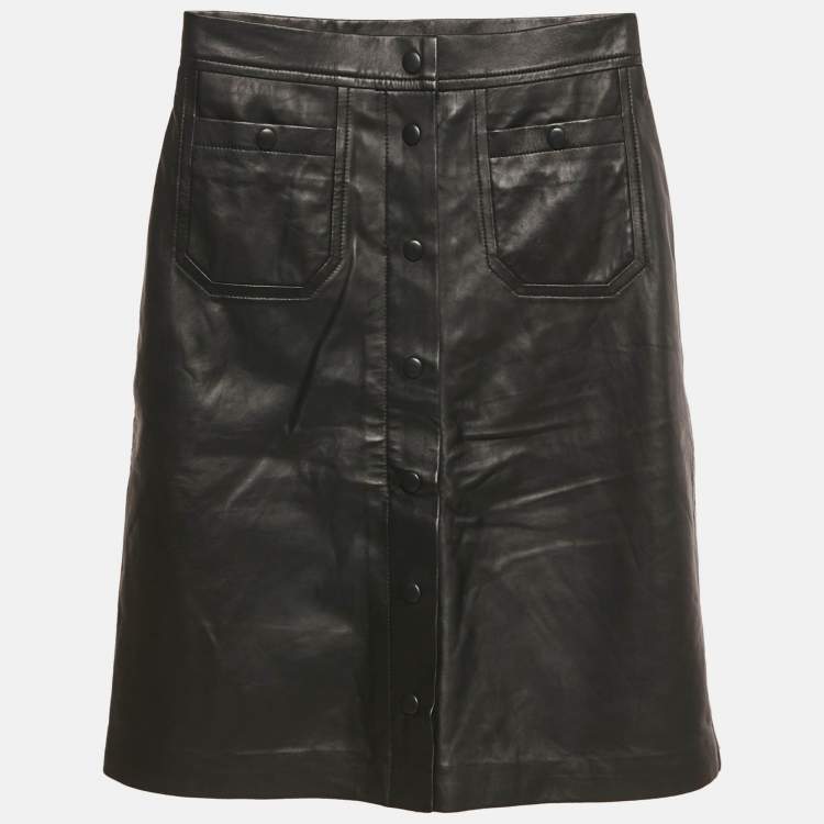 Pre Owned Munthe Black Leather Button Front Skirt S