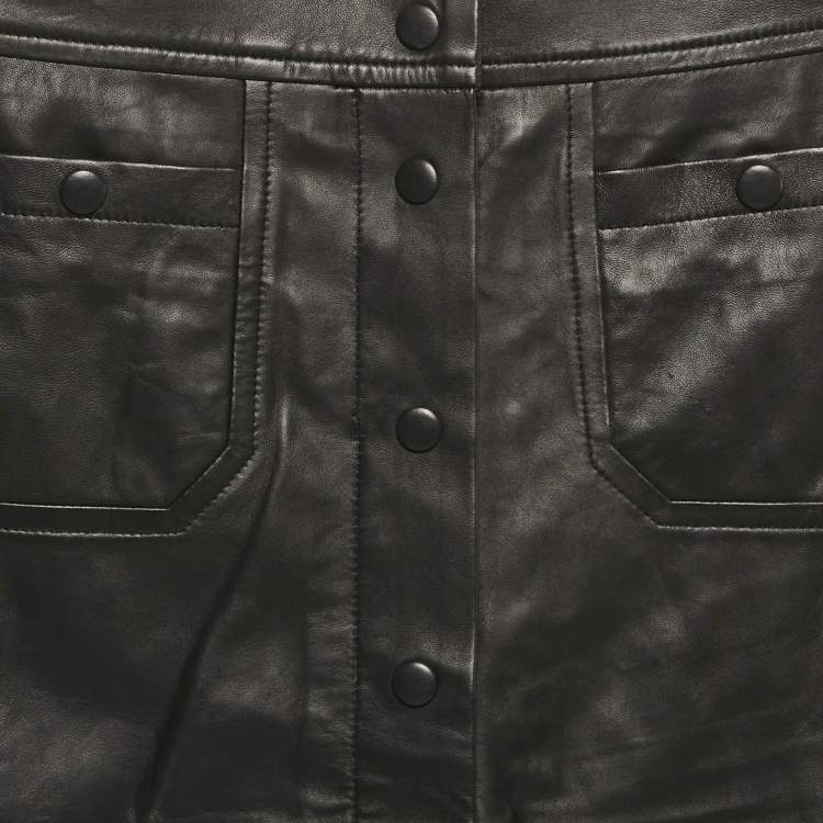 Pre Owned Munthe Black Leather Button Front Skirt S