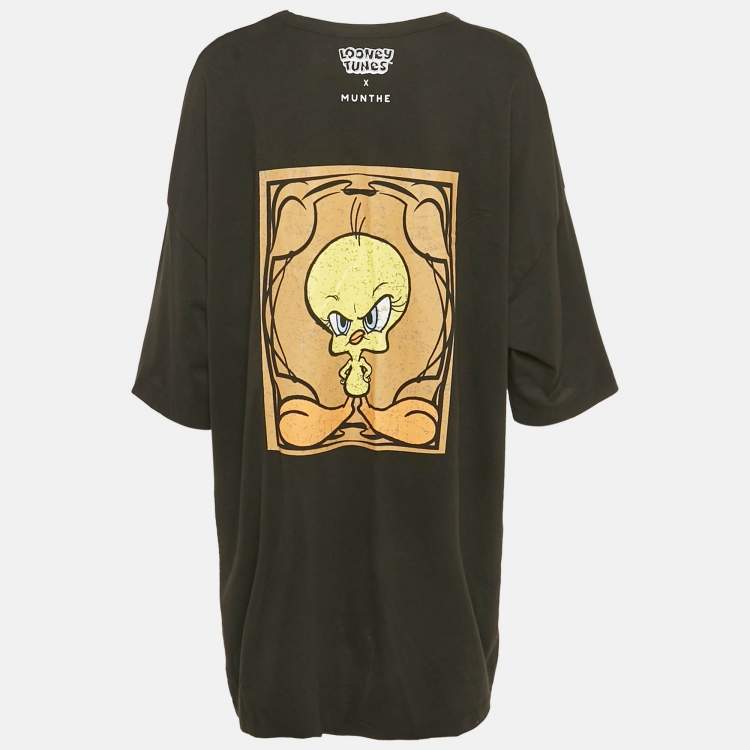 Pre Owned Munthe X Looney Tunes Black Jersey Oversized T-Shirt M