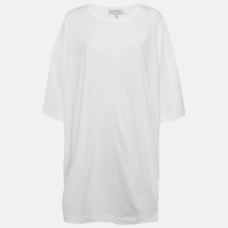 Pre Owned Munthe White Printed Jersey Side-Slits Oversized T-Shirt XS