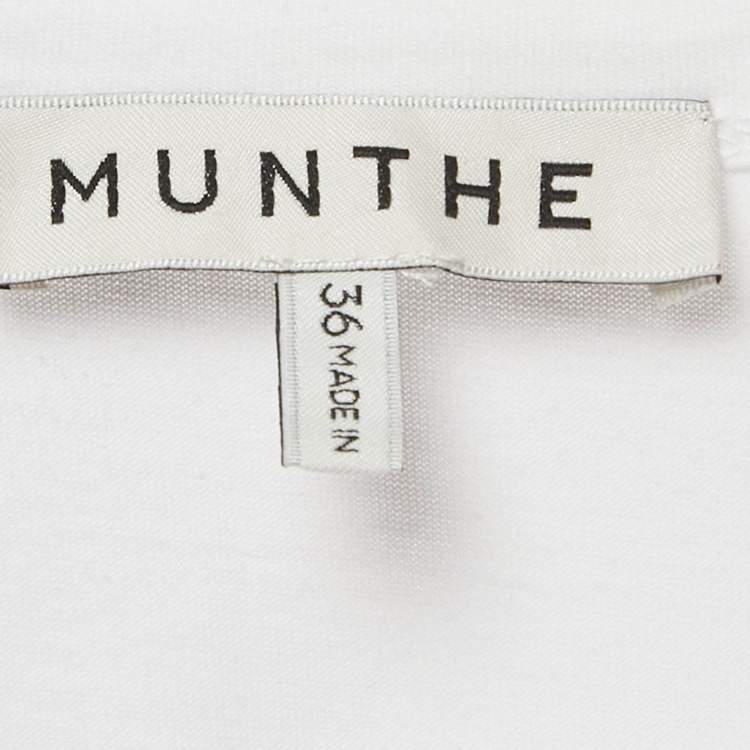 Pre Owned Munthe White Printed Jersey Side-Slits Oversized T-Shirt XS