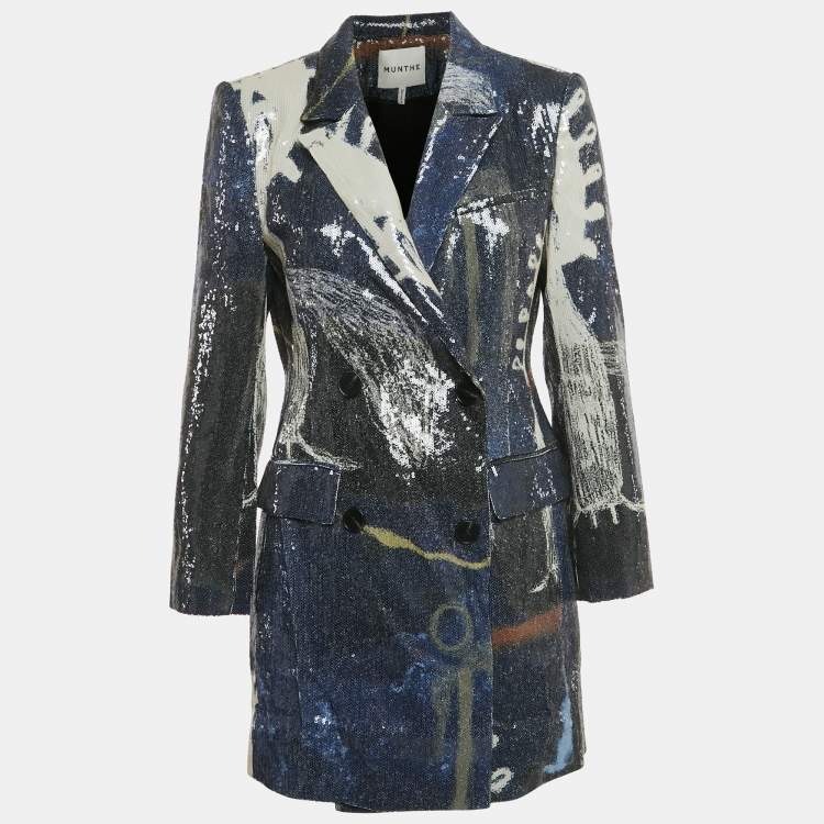 مملوكة مسبقًا Munthe Blue Abstract Sequin Blazer M