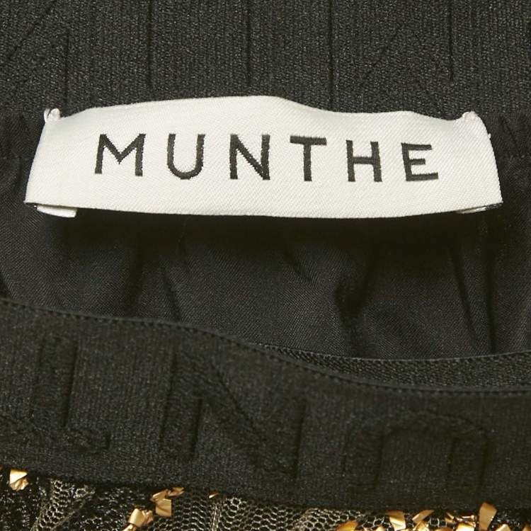 Pre Owned Munthe Black/Gold Leaf Embroidered Lace Mini Skirt M