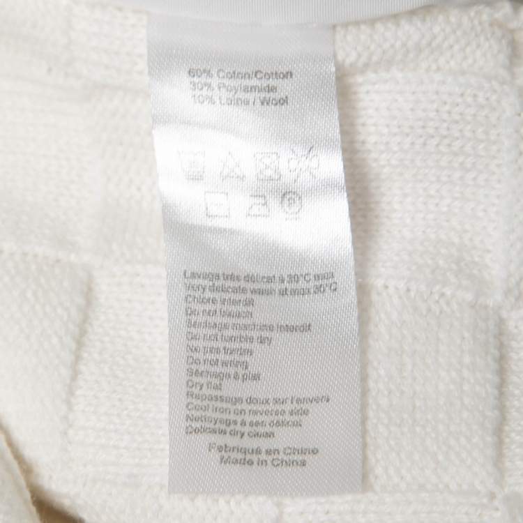 Pre Owned Musier Paris White Checkered Knit Cielo Faux Pearl Button Front Cardigan S