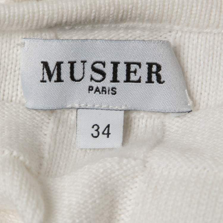 Pre Owned Musier Paris White Checkered Knit Cielo Faux Pearl Button Front Cardigan S
