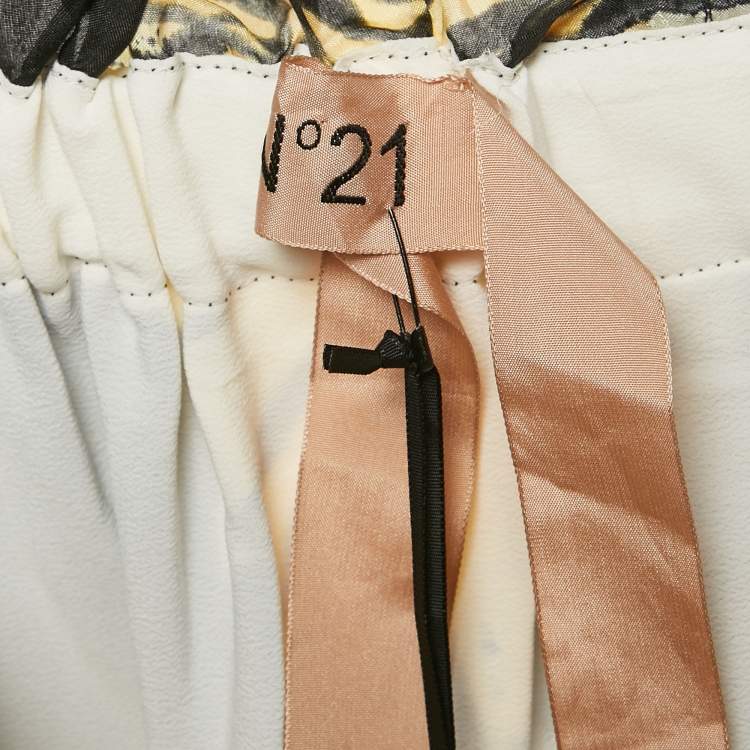 Pre Owned Nº21 Black Sunflower Print Silk Ruffled Midi Skirt M