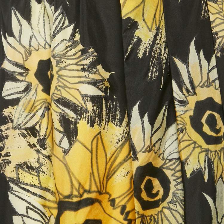 Pre Owned Nº21 Black Sunflower Print Silk Ruffled Midi Skirt M