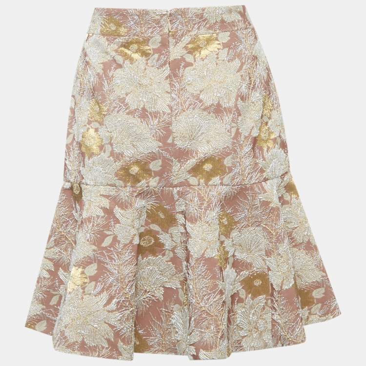 Pre Owned Nº21 Beige Floral Jacquard Flared Mini Skirt M