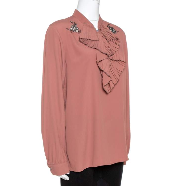 Pre Owned N°21 Pink Silk Blend Embellished Frill Shirt M