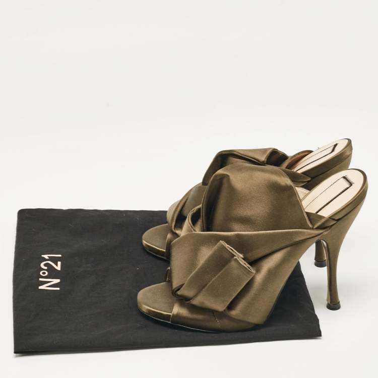 Pre Owned Nº21 Olive Green Satin Raso Knot Sandals Size 40