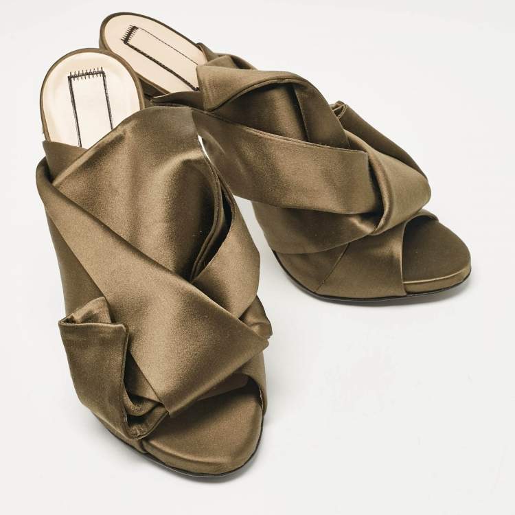 Pre Owned Nº21 Olive Green Satin Raso Knot Sandals Size 40