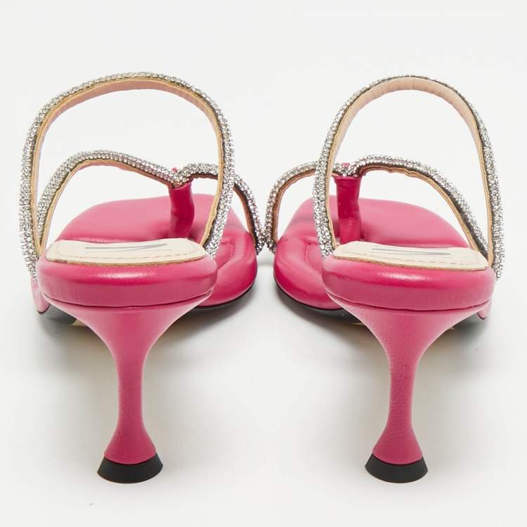 Pre Owned Nº21 Fuchsia Leather Crystal Embellished Thong Sandals Size 39