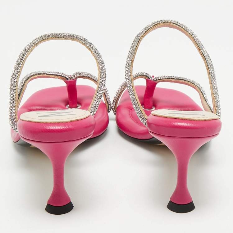 Pre Owned Nº21 Fuchsia Leather Crystal Embellished Thong Sandals Size 38