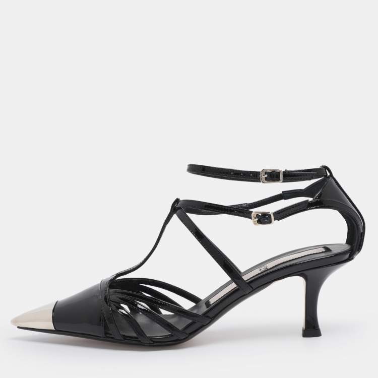 Pre Owned Nº21 Black Patent Leather Ankle Strap Pumps Size 37.5